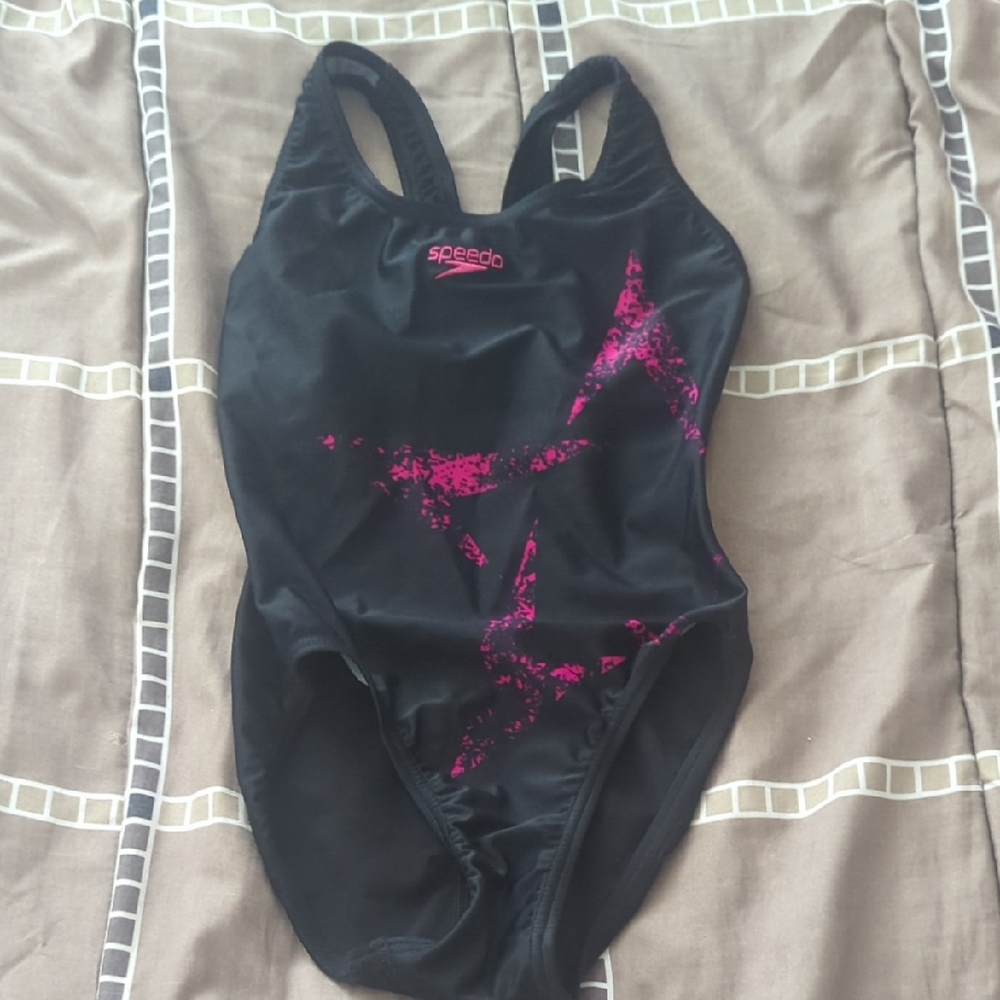 Speedo Black Swimsuit with Pink Design